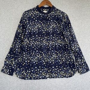 Talbots Top Women's Medium Floral Blue Long Sleeve Flowers Button Up